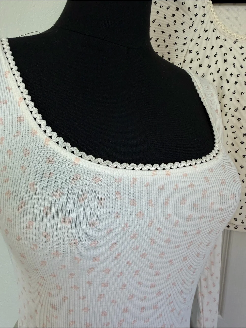 H&M Floral Ribbed Long Sleeve Tops Lot 2 Small Coquette Y2K Lace Trim coquette